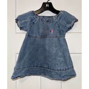 US Polo Assn infant  Denim Dress Short Sleeve Pink Pony Logo